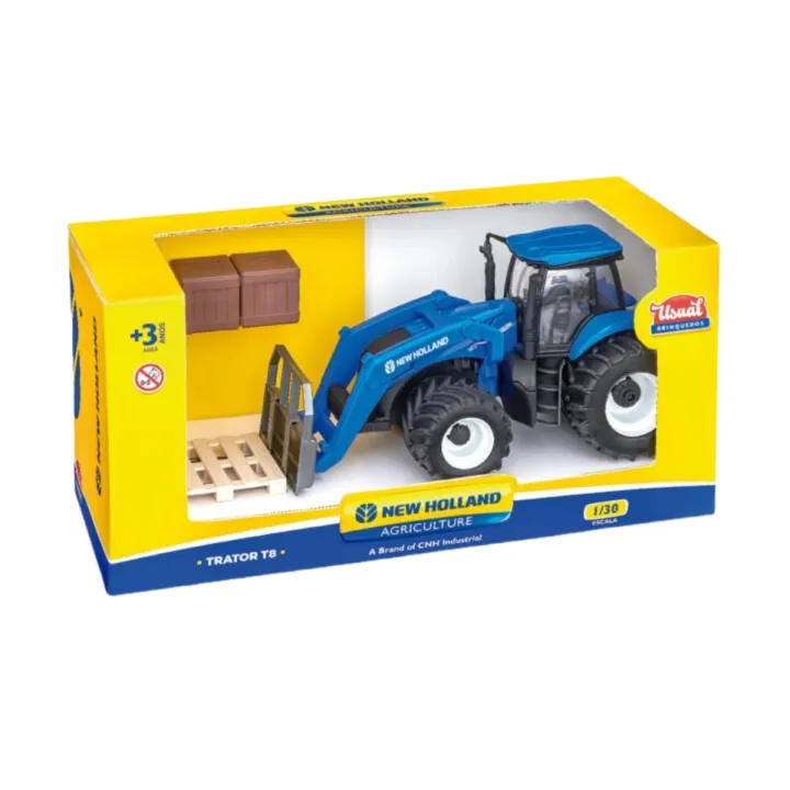TRATOR NEW HOLLAND T8 C/ EMPILHADEIRA BRINQUEDO 1/30